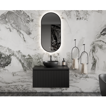 Gliss Design Arges Badkamermeubel met Ribbelfront Mat Zwart 90cm incl. topblad