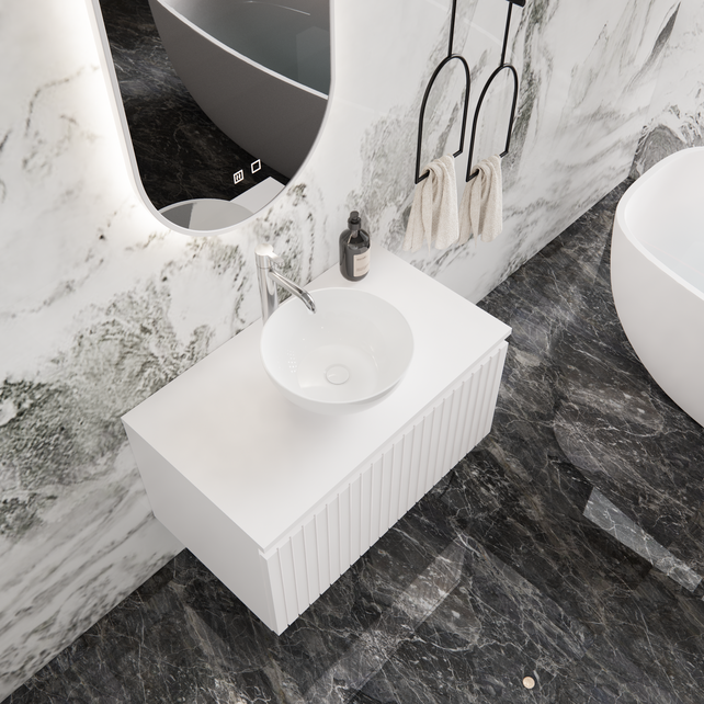 Gliss Design Arges Badkamermeubel met Ribbelfront Mat Wit 90cm incl. topblad