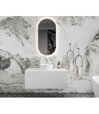 GLISS DESIGN Gliss Design Arges Badkamermeubel met Ribbelfront Mat Wit 100cm incl. topblad