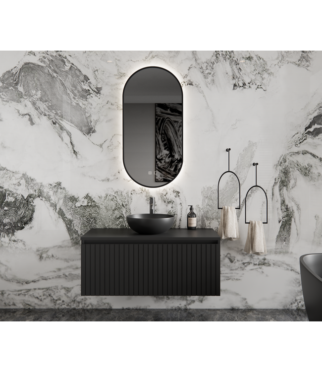 Gliss Design Arges Badkamermeubel met Ribbelfront Mat Wit 100cm incl. topblad