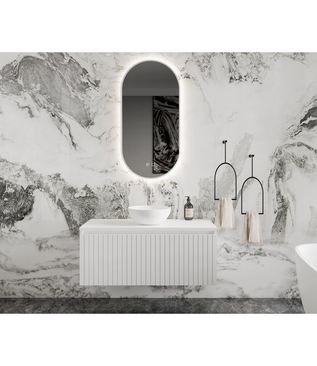 Gliss Design Arges Badkamermeubel met Ribbelfront Mat Zwart 100cm incl. topblad