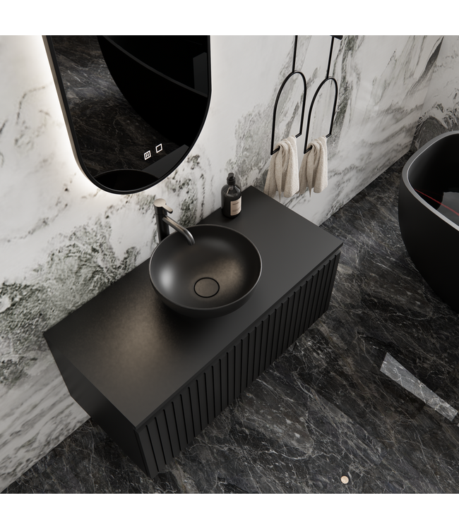 Gliss Design Arges Badkamermeubel met Ribbelfront Mat Zwart 100cm incl. topblad