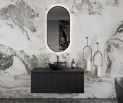 Gliss Design Arges Badkamermeubel met Ribbelfront Mat Zwart 100cm incl. topblad