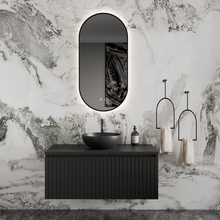 Gliss Design Arges Badkamermeubel met Ribbelfront Mat Zwart 100cm incl. topblad