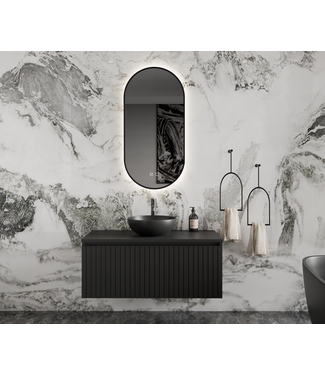 GLISS DESIGN Gliss Design Arges Badkamermeubel met Ribbelfront Mat Zwart 100cm incl. topblad