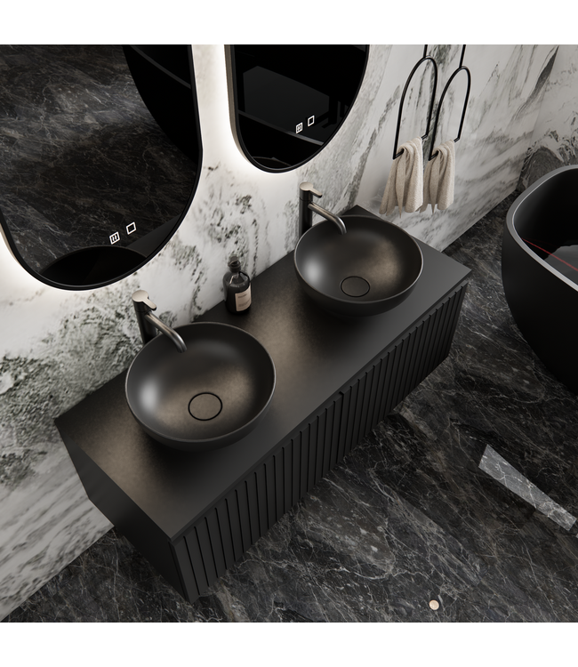 Gliss Design Arges Badkamermeubel met Ribbelfront Mat Zwart 120cm incl. topblad