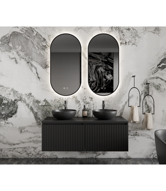 GLISS DESIGN Gliss Design Arges Badkamermeubel met Ribbelfront Mat Zwart 120cm incl. topblad