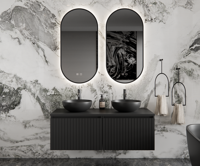 Gliss Design Arges Badkamermeubel met Ribbelfront Mat Zwart 120cm incl. topblad Gliss Design Arges Badkamermeubel met Ribbelfront Mat Zwart 120cm incl. topblad