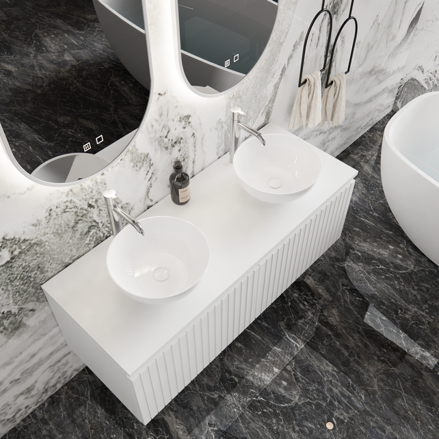 Gliss Design Arges Badkamermeubel met Ribbelfront Mat Wit 120cm incl. topblad