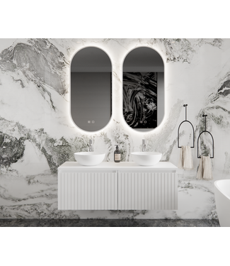 GLISS DESIGN Gliss Design Arges Badkamermeubel met Ribbelfront Mat Wit 120cm incl. topblad