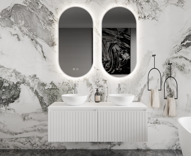 Gliss Design Arges Badkamermeubel met Ribbelfront Mat Wit 120cm incl. topblad