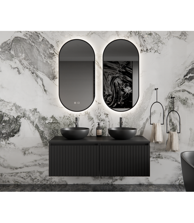 Gliss Design Arges Badkamermeubel met Ribbelfront Mat Wit 120cm incl. topblad