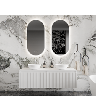 GLISS DESIGN Gliss Design Arges Badkamermeubel met Ribbelfront Mat Wit 140cm incl. topblad