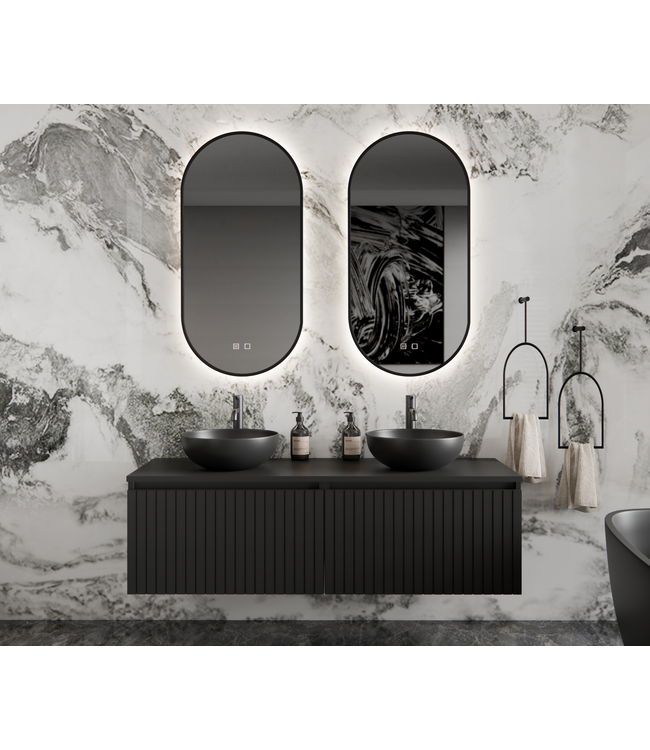 Gliss Design Arges Badkamermeubel met Ribbelfront Mat Wit 140cm incl. topblad