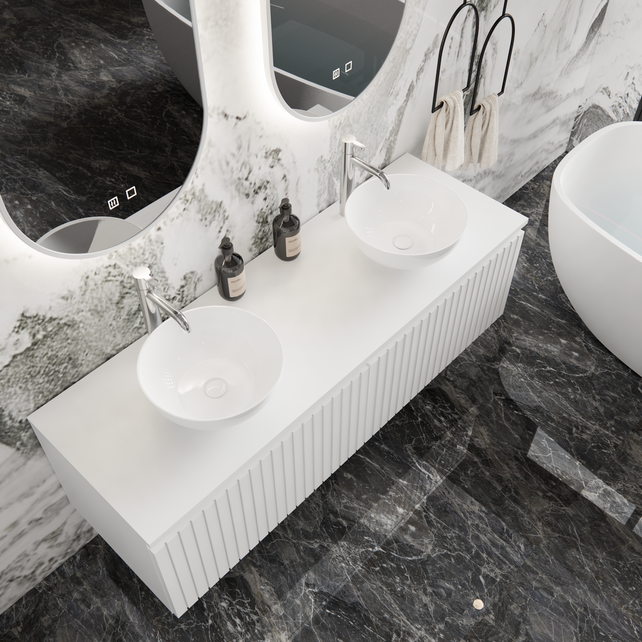 Gliss Design Arges Badkamermeubel met Ribbelfront Mat Zwart 140cm incl. topblad Gliss Design Arges Badkamermeubel met Ribbelfront Mat Zwart 140cm incl. topblad