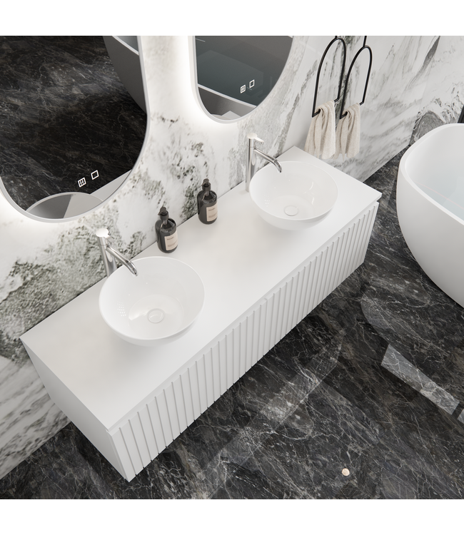 Gliss Design Arges Badkamermeubel met Ribbelfront Mat Zwart 140cm incl. topblad