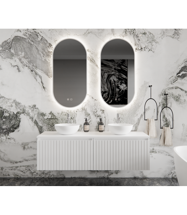 Gliss Design Arges Badkamermeubel met Ribbelfront Mat Zwart 140cm incl. topblad