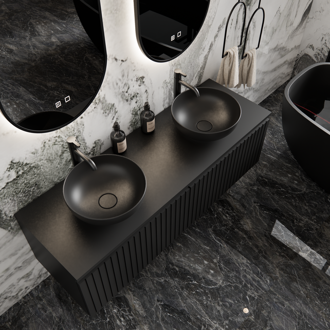 Gliss Design Arges Badkamermeubel met Ribbelfront Mat Zwart 140cm incl. topblad Gliss Design Arges Badkamermeubel met Ribbelfront Mat Zwart 140cm incl. topblad