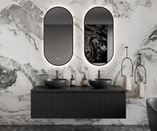 Gliss Design Arges Badkamermeubel met Ribbelfront Mat Zwart 140cm incl. topblad Gliss Design Arges Badkamermeubel met Ribbelfront Mat Zwart 140cm incl. topblad