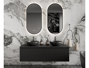 Gliss Design Arges Badkamermeubel met Ribbelfront Mat Zwart 140cm incl. topblad