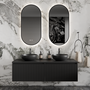 Gliss Design Arges Badkamermeubel met Ribbelfront Mat Zwart 140cm incl. topblad