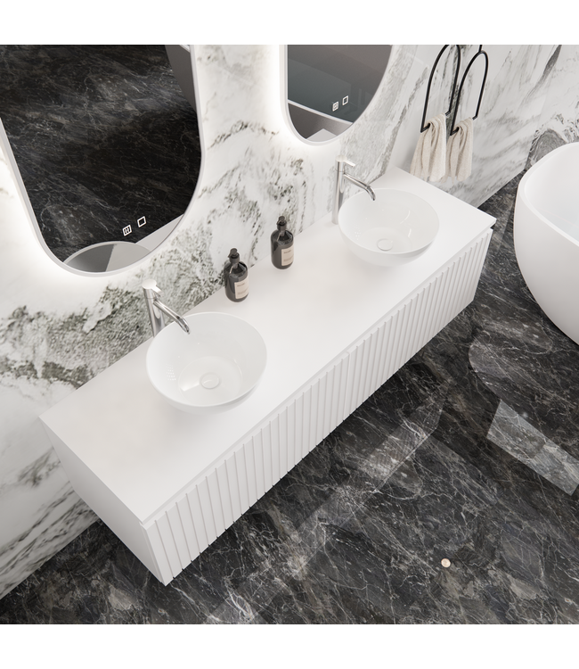 Gliss Design Arges Badkamermeubel met Ribbelfront Mat Zwart 160cm incl. topblad