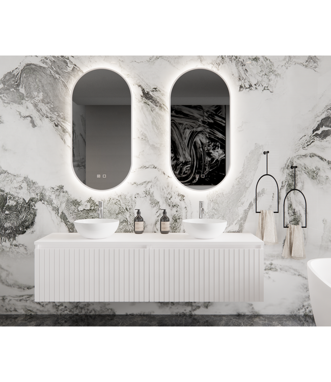 Gliss Design Arges Badkamermeubel met Ribbelfront Mat Zwart 160cm incl. topblad