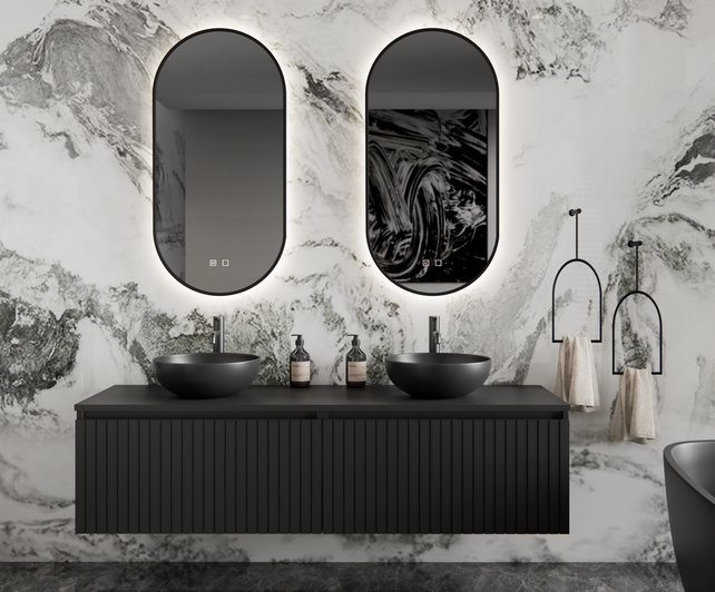 Gliss Design Arges Badkamermeubel met Ribbelfront Mat Zwart 160cm incl. topblad