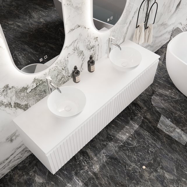 Gliss Design Arges Badkamermeubel met Ribbelfront Mat Wit 160cm incl. topblad