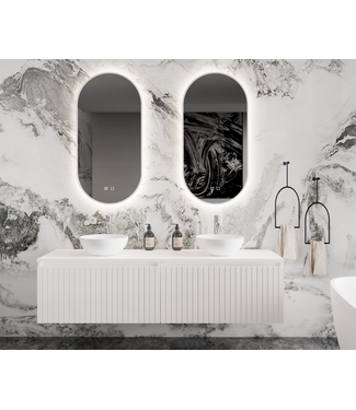 GLISS DESIGN Gliss Design Arges Badkamermeubel met Ribbelfront Mat Wit 160cm incl. topblad