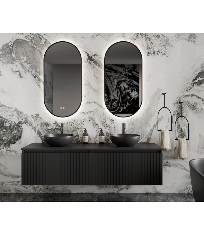 Gliss Design Arges Badkamermeubel met Ribbelfront Mat Wit 160cm incl. topblad