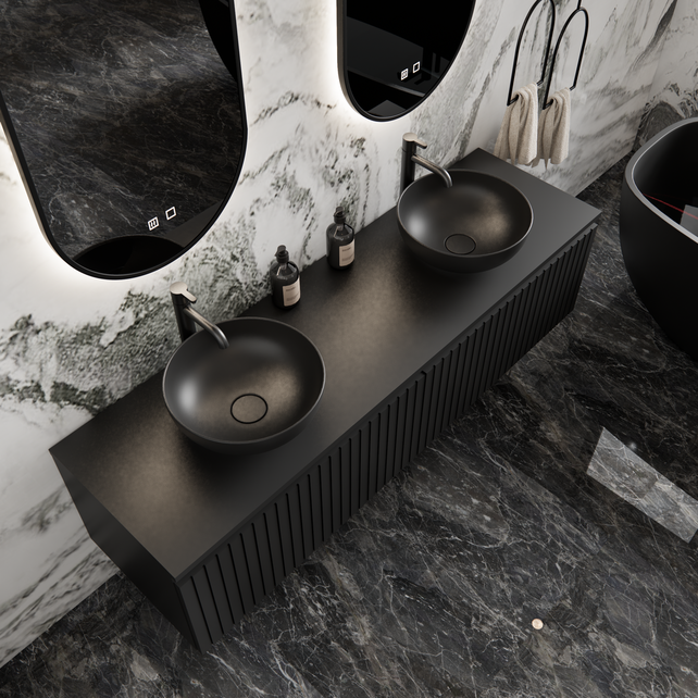 Gliss Design Arges Badkamermeubel met Ribbelfront Mat Wit 160cm incl. topblad