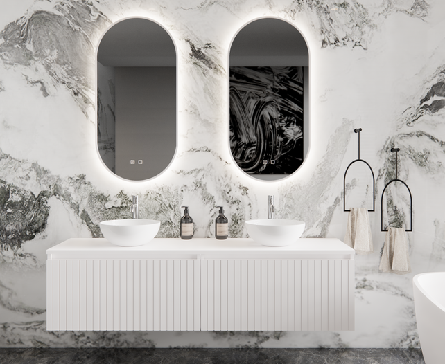 Gliss Design Arges Badkamermeubel met Ribbelfront Mat Zwart 180cm incl. topblad