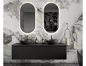 Gliss Design Arges Badkamermeubel met Ribbelfront Mat Zwart 180cm incl. topblad