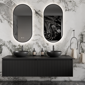 Gliss Design Arges Badkamermeubel met Ribbelfront Mat Zwart 180cm incl. topblad