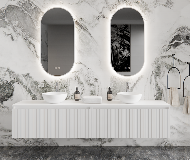 Gliss Design Arges Badkamermeubel met Ribbelfront Mat Zwart 200cm incl. topblad