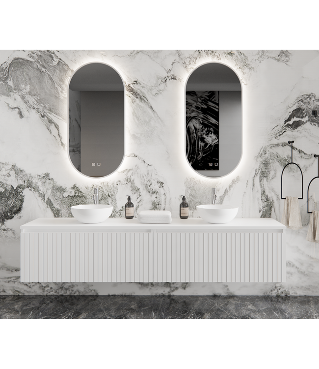 Gliss Design Arges Badkamermeubel met Ribbelfront Mat Zwart 200cm incl. topblad