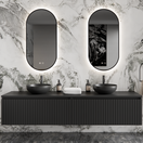 Gliss Design Arges Badkamermeubel met Ribbelfront Mat Zwart 200cm incl. topblad