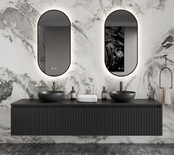 Gliss Design Arges Badkamermeubel met Ribbelfront Mat Zwart 200cm incl. topblad