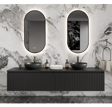 Gliss Design Arges Badkamermeubel met Ribbelfront Mat Zwart 200cm incl. topblad