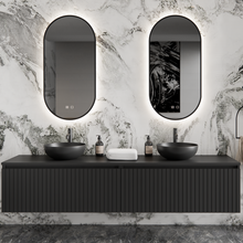 Gliss Design Arges Badkamermeubel met Ribbelfront Mat Zwart 200cm incl. topblad