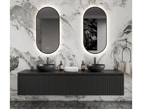 Gliss Design Arges Badkamermeubel met Ribbelfront Mat Zwart 200cm incl. topblad