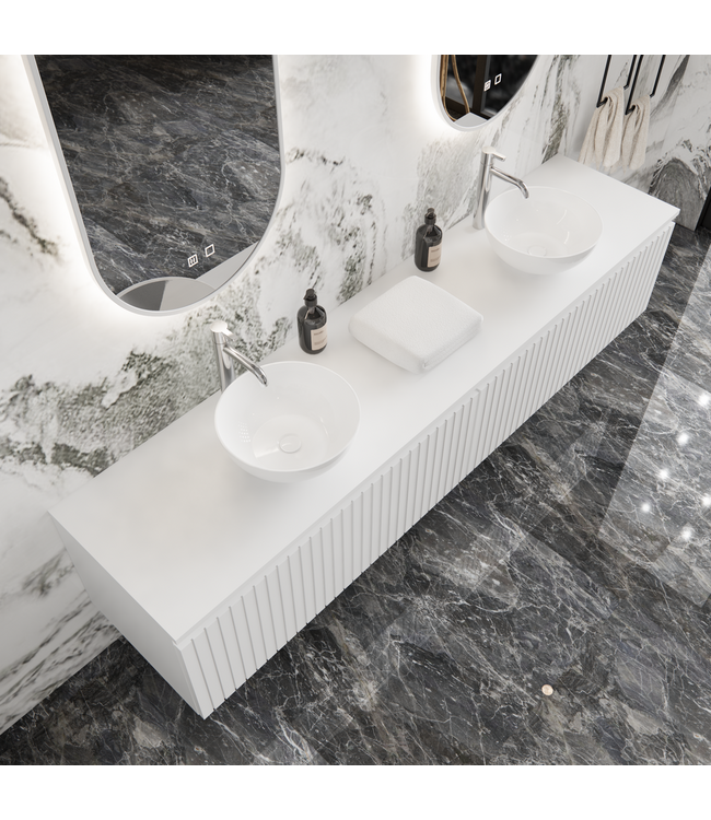 Gliss Design Arges Badkamermeubel met Ribbelfront Mat Wit 200cm incl. topblad