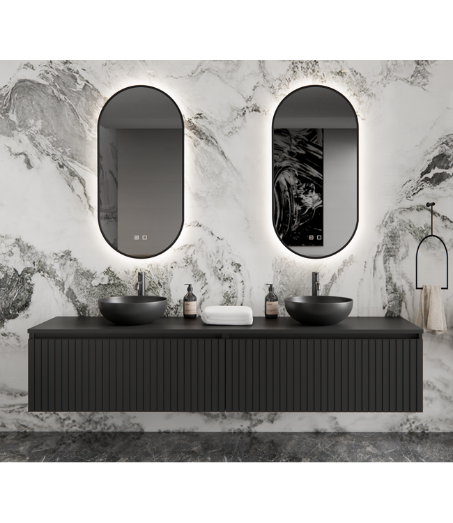 Gliss Design Arges Badkamermeubel met Ribbelfront Mat Wit 200cm incl. topblad