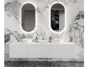 Gliss Design Arges Badkamermeubel met Ribbelfront Mat Wit 210cm incl. topblad