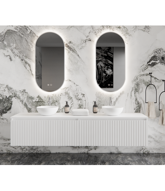 GLISS DESIGN Gliss Design Arges Badkamermeubel met Ribbelfront Mat Wit 210cm incl. topblad