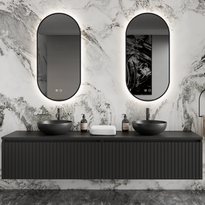 Gliss Design Arges Badkamermeubel met Ribbelfront Mat Zwart 210cm incl. topblad