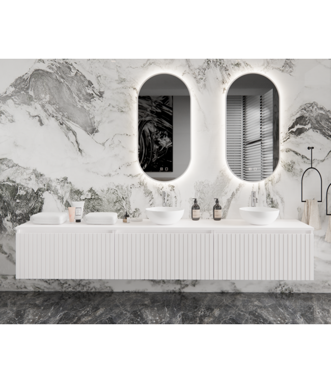 GLISS DESIGN Gliss Design Arges Badkamermeubel met Ribbelfront Mat Zwart 240cm incl. topblad