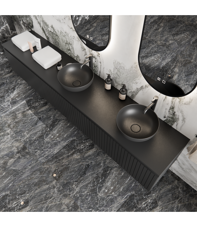 GLISS DESIGN Gliss Design Arges Badkamermeubel met Ribbelfront Mat Zwart 240cm incl. topblad