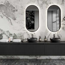 Gliss Design Arges Badkamermeubel met Ribbelfront Mat Zwart 240cm incl. topblad